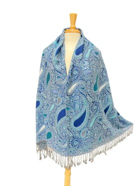 Thicker Paisley Shawl Sky Blue/Teal