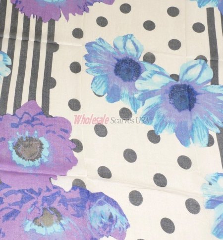 (image for) Premium Flower Dot Print Scarf S0084 Purple