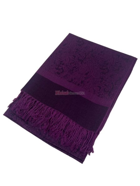(image for) Paisley Jacquard Shawl Dark Purple