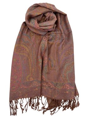 Tapestry Style Paisley Pashmina Pink/Brown Multi