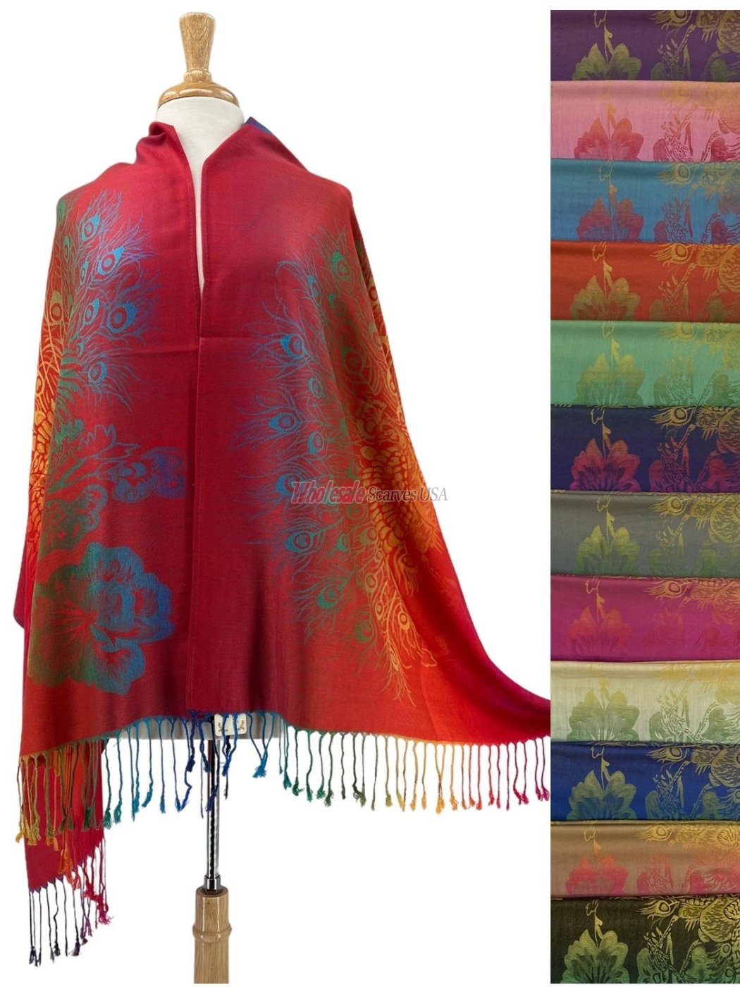 (image for) Rainbow Peacock Floral Shawl 1 DZ, Asst. Color