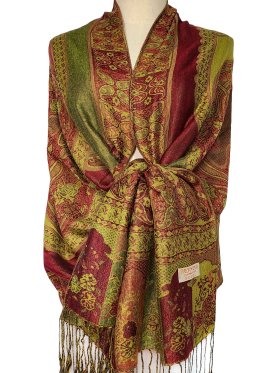 Paisley Flower Shawl Green/Red