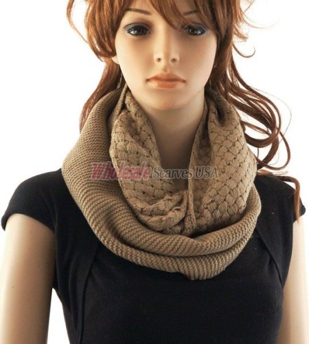 (image for) Knitted Pattern Infinity Scarf Brown