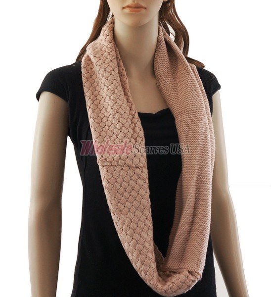 (image for) Knitted Pattern Infinity Scarf Peach
