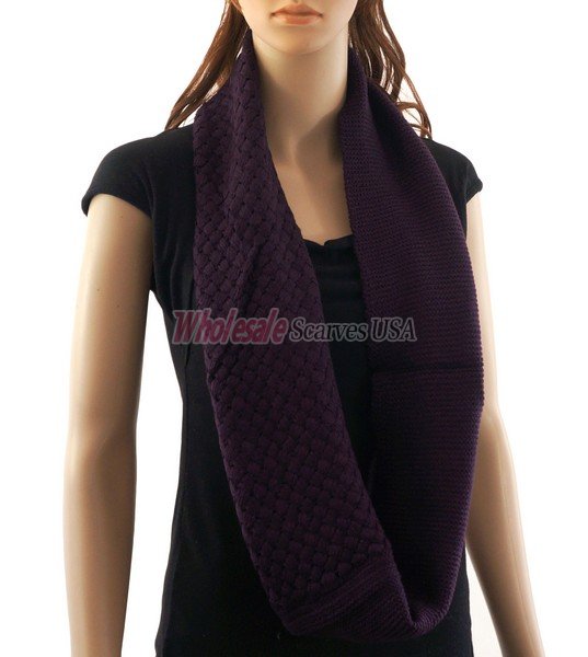 (image for) Knitted Pattern Infinity Scarf Purple