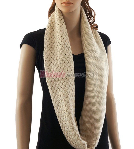 (image for) Knitted Pattern Infinity Scarf Beige