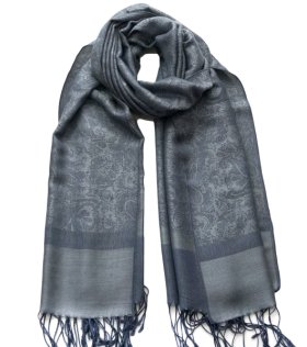 Paisley Jacquard Shawl Medium Grey w/ Light Grey