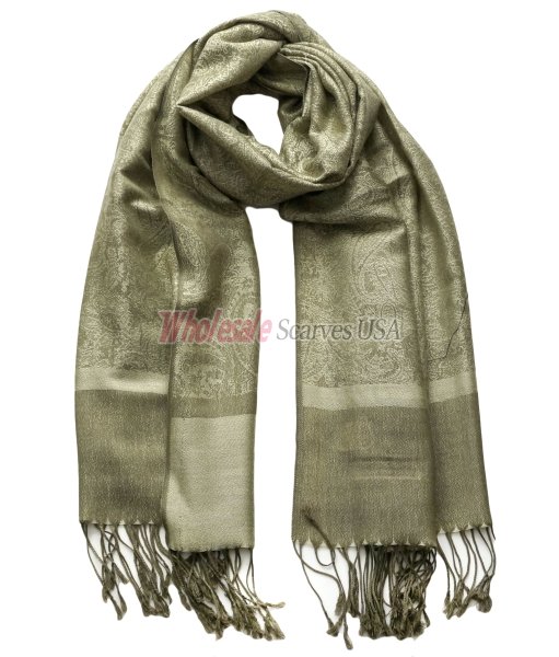 (image for) Paisley Jacquard Shawl Light Olive