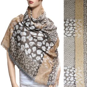 Leopard Section Pattern Scarf Brown