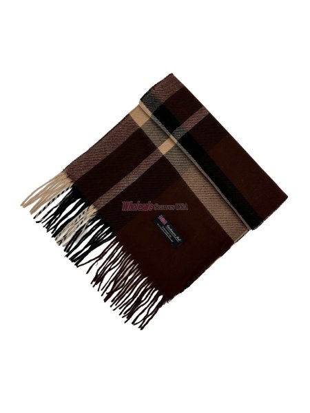 (image for) Cashmere Feel Plaid Scarf Brown 12-pack 750