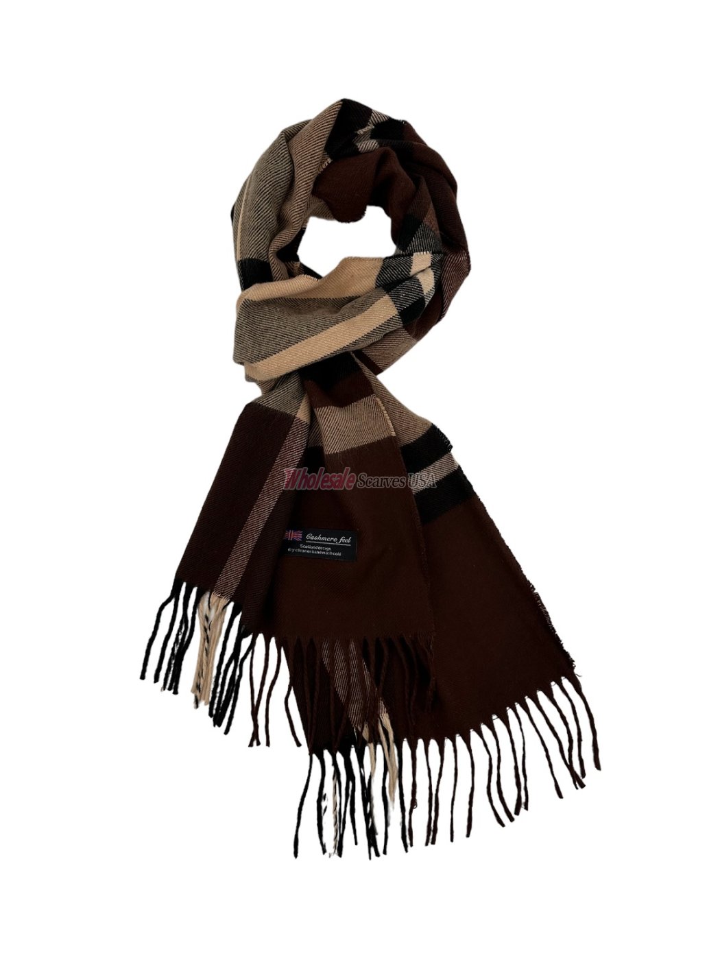 (image for) Cashmere Feel Plaid Scarf Brown 12-pack 750