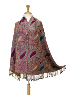 Thicker Paisley Shawl Teal/Fuchsia