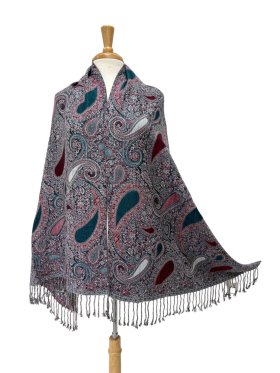 Thicker Paisley Shawl Dark Teal /Red
