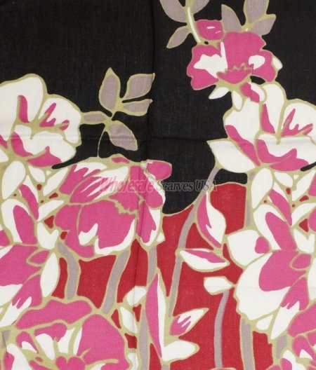 (image for) Premium Floral Print Scarf S0009 Black