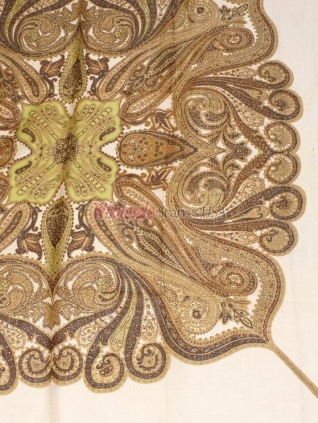 (image for) Premium Wool Blend Print Scarf S0106 Brown