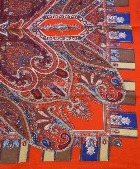 (image for) Premium Wool Blend Print Scarf S0135 Orange Red