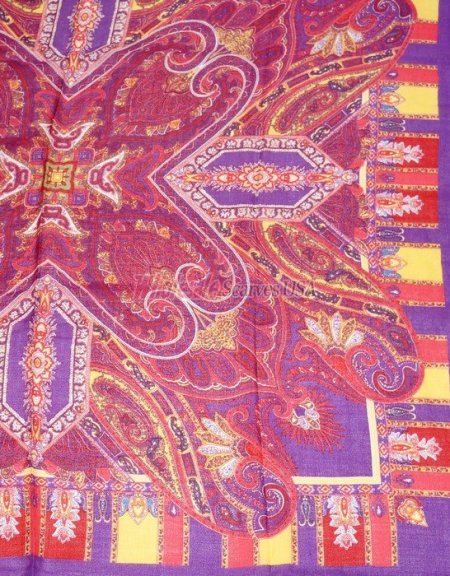 (image for) Premium Wool Blend Print Scarf S0135 Purple