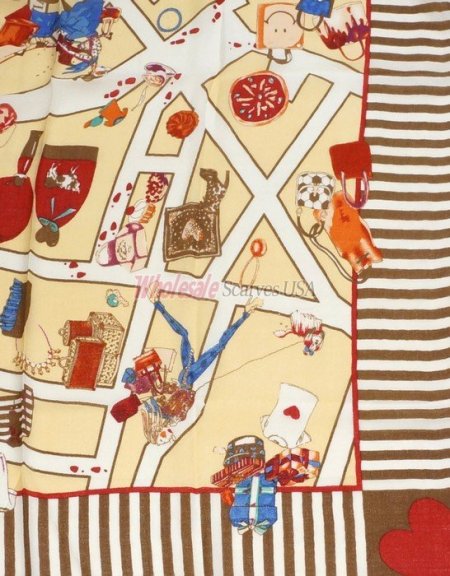 (image for) Premium Wool Blend Print Scarf S0145 Brown