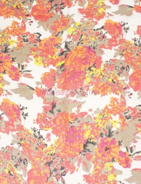 (image for) Premium Floral Print Scarf S0149 Orange