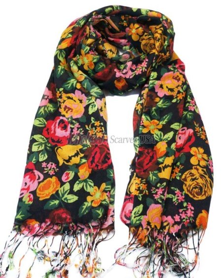 (image for) Big rose Print scarf coffee