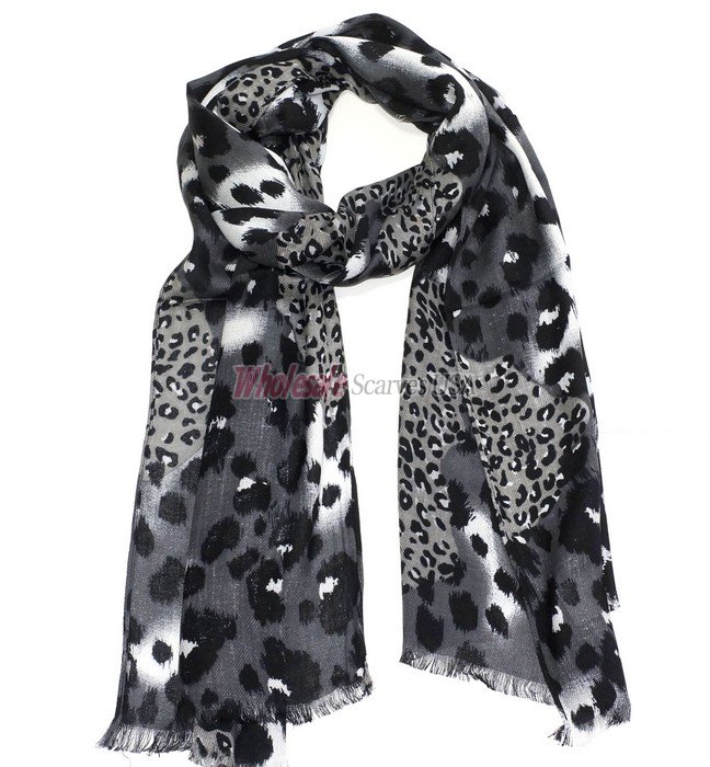 (image for) Premium Leopard Print Scarf Black