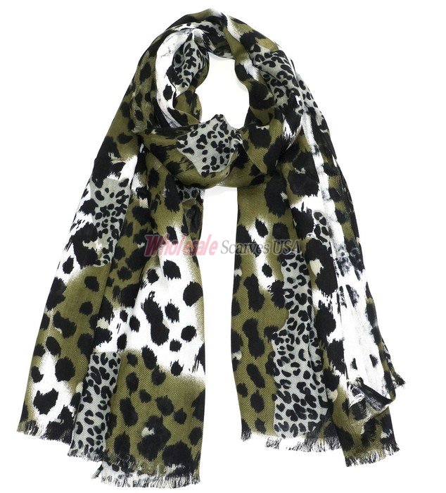 (image for) Premium Leopard Print Scarf Army Green