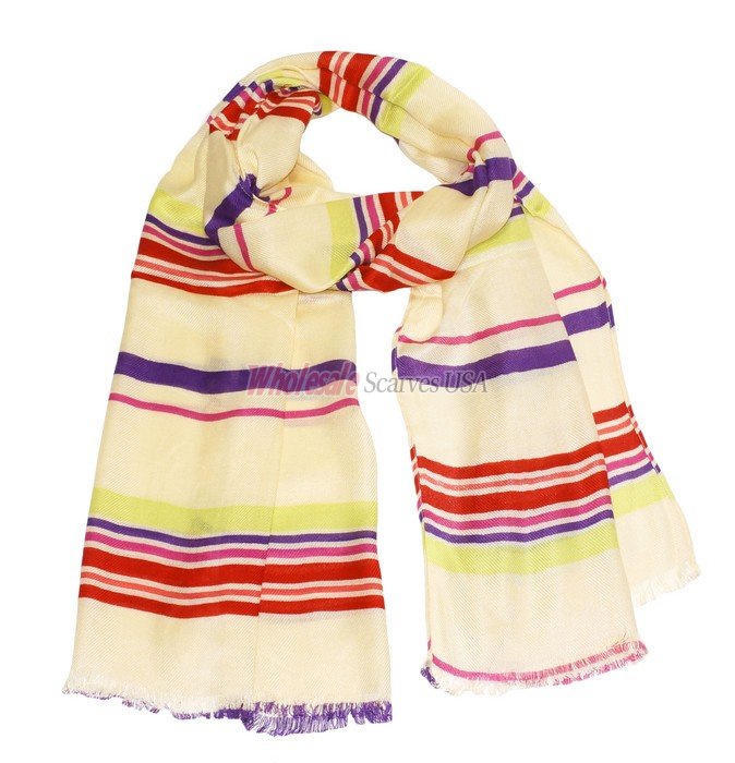 (image for) Premium Strip Print Scarf Beige