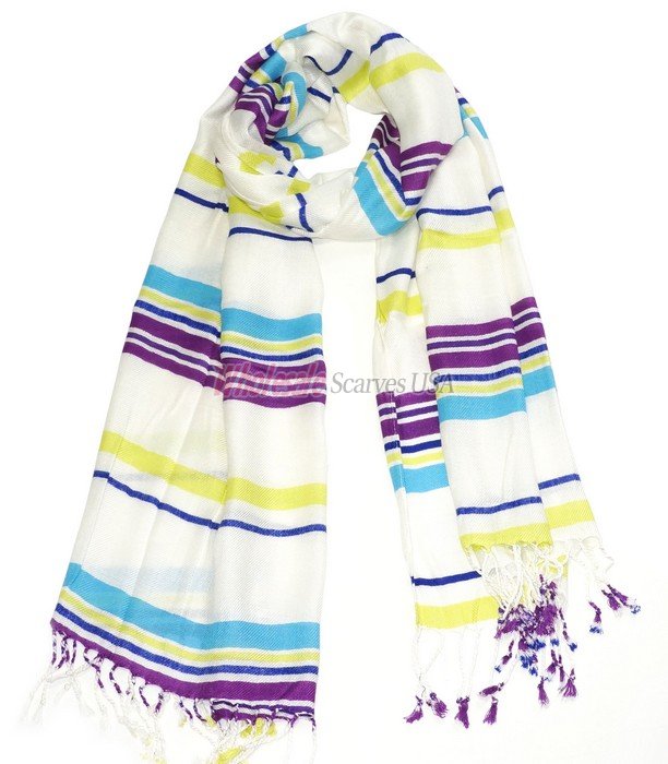 (image for) Premium Strip Print Scarf Purple