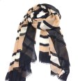 (image for) Premium Strip Print Scarf Black Brown