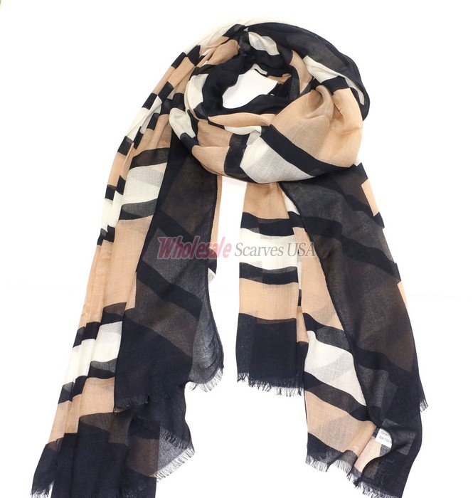(image for) Premium Strip Print Scarf Black Brown