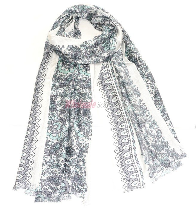 (image for) Premium Floral Print Scarf S0007 Light Grey