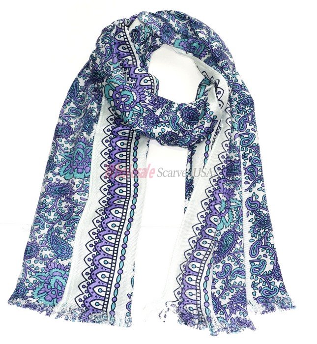 (image for) Premium Floral Print Scarf S0007 Purple