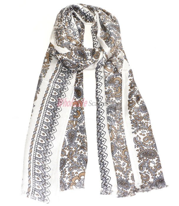 (image for) Premium Floral Print Scarf S0007 Brown