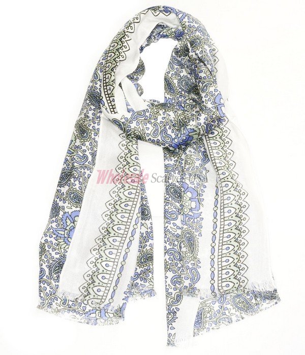 (image for) Premium Floral Print Scarf S0007 Blue