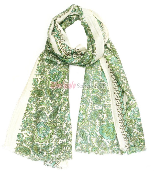 (image for) Premium Floral Print Scarf S0007 Green