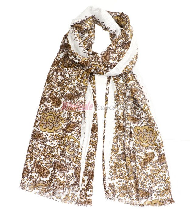(image for) Premium Floral Print Scarf S0007 Gold