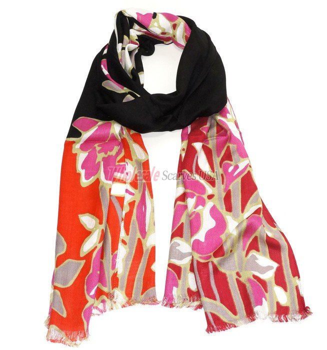 (image for) Premium Floral Print Scarf S0009 Black