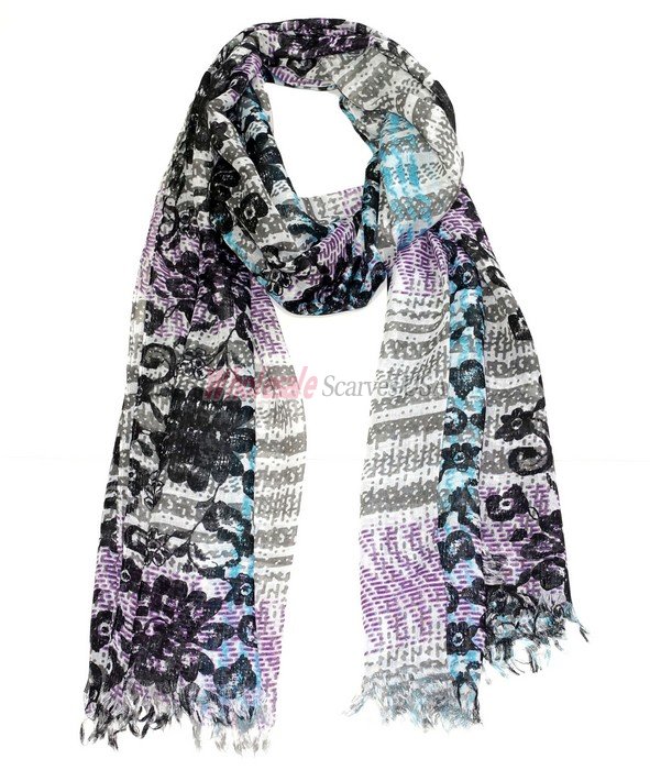 (image for) Premium Floral Print Shawl Grey