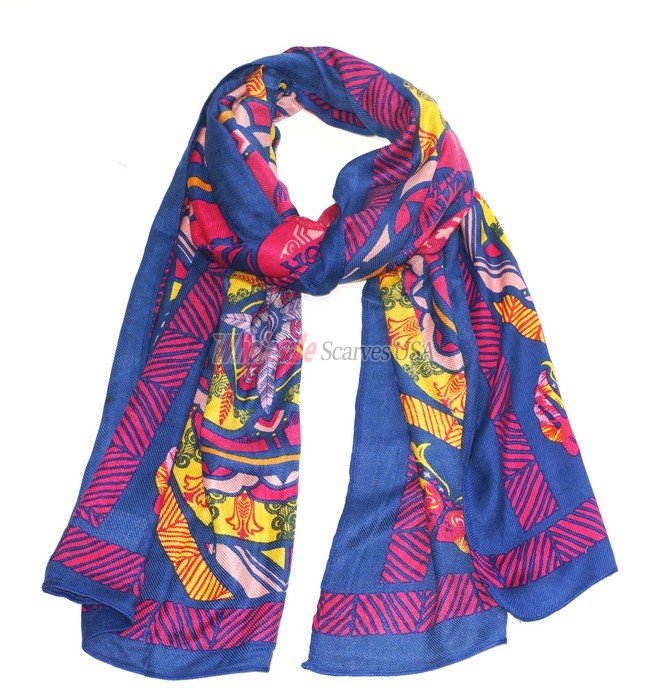 (image for) Premium Pattern Print Scarf Blue