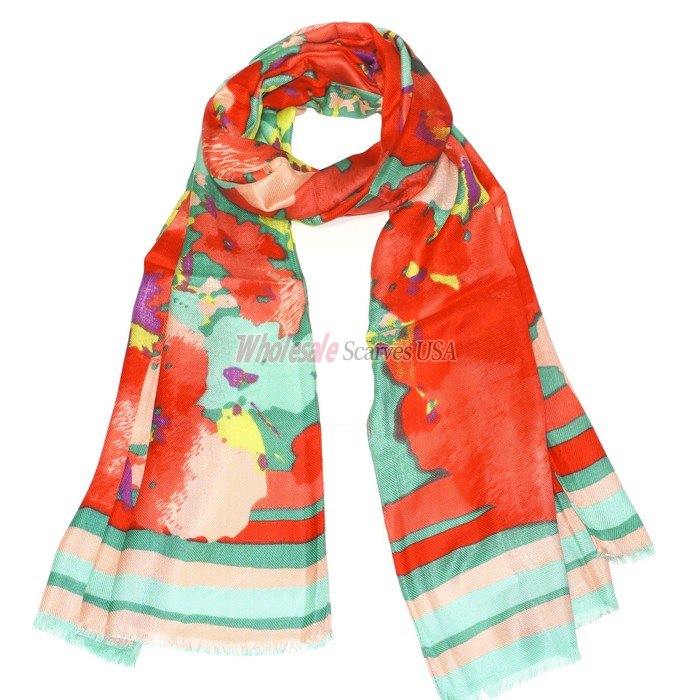 (image for) Premium Floral Print Scarf Red