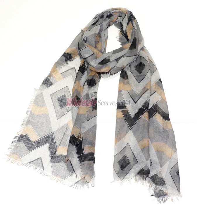 (image for) Premium Strip Print Scarf S0034 Grey