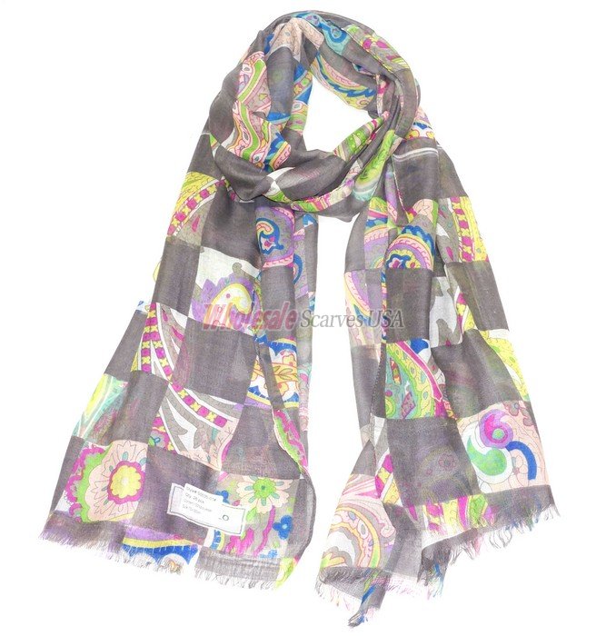 (image for) Premium Rose Print Scarf S0035 Grey