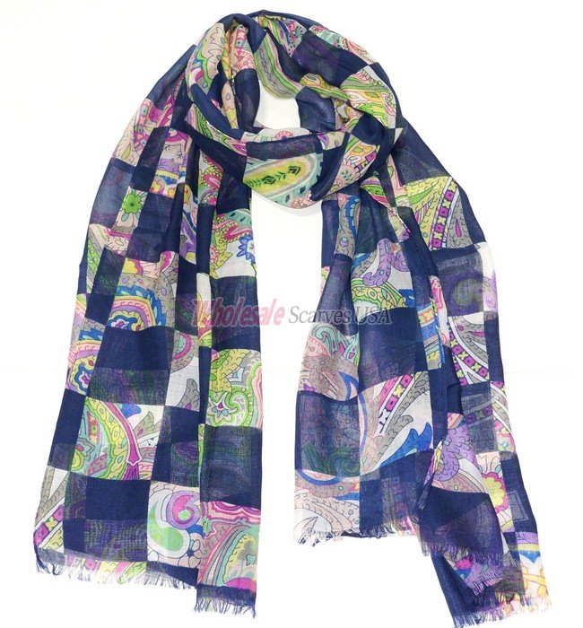 (image for) Premium Rose Print Scarf S0035 Blue