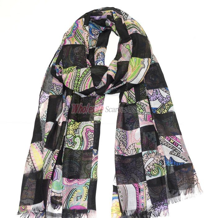 (image for) Premium Rose Print Scarf S0035 Black