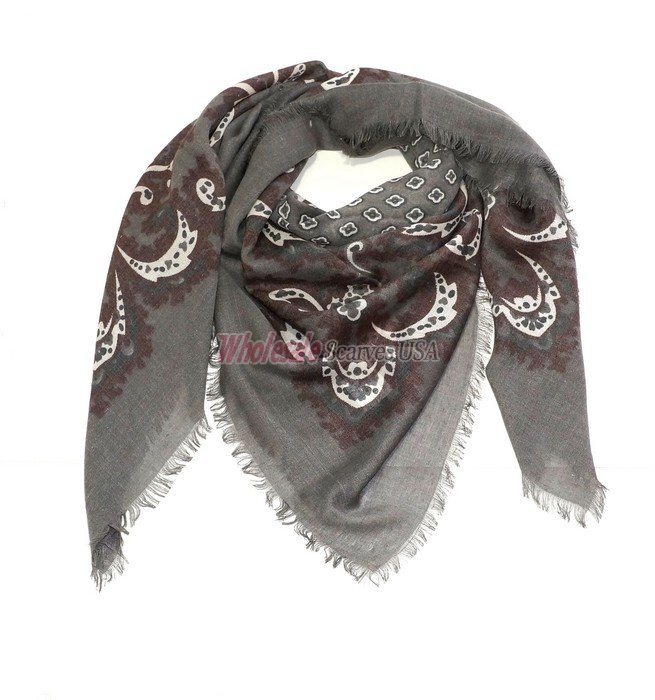(image for) Premium Square Print Scarf Grey