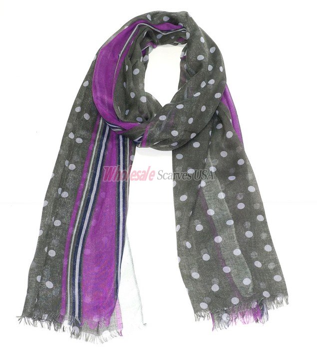 (image for) Premium Strip Print Scarf S0039 Grey