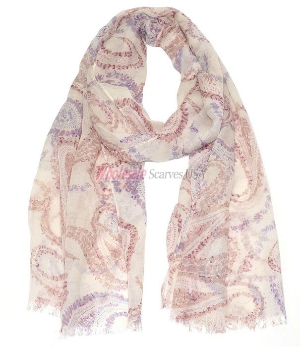 (image for) Premium Paisley Floral Print Scarf S0042 Beige