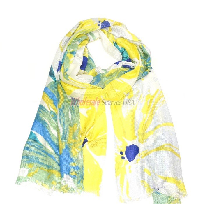 (image for) Premium Floral Print Scarf S0045 Yellow