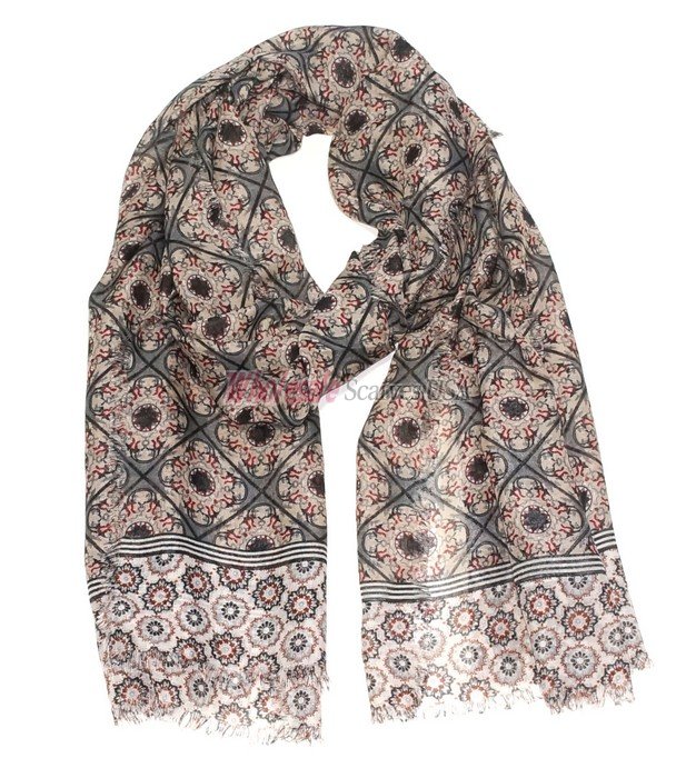 (image for) Premium Pattern Print Scarf Grey