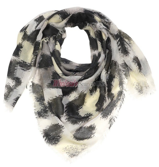 (image for) Premium Square Print Scarf S0050 Yellow Black